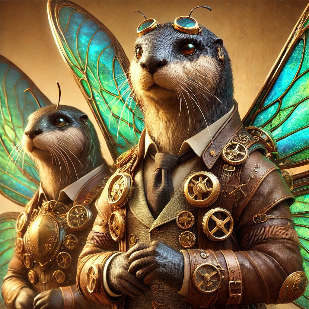Peuple de loutres humanoïdes dans un décor steampunk